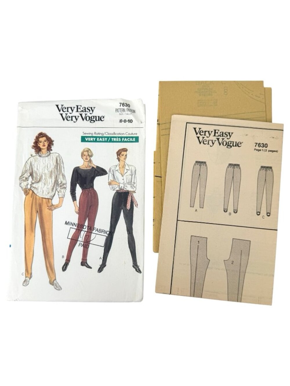 Very Easy Very Vogue Very Tapered Pants Sewing Pattern 7630 Misses 6 8 10 Uncut